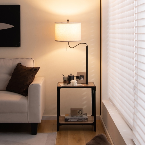 Costway Floor Lamp with End Table and USB Charging Ports 360° Rotatable Lamp Arm