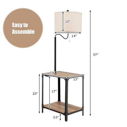 Costway Floor Lamp with End Table and USB Charging Ports 360° Rotatable Lamp Arm