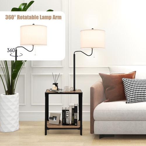 Costway Floor Lamp with End Table and USB Charging Ports 360° Rotatable Lamp Arm
