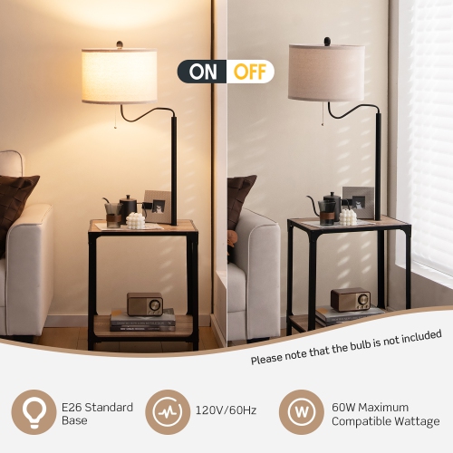 Costway Floor Lamp with End Table and USB Charging Ports 360° Rotatable Lamp Arm