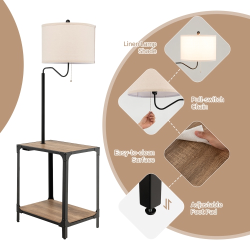Costway Floor Lamp with End Table and USB Charging Ports 360° Rotatable Lamp Arm