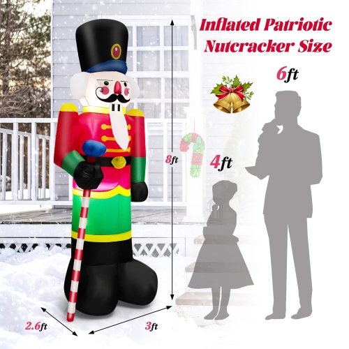 Costway 8FT Inflatable Nutcracker Soldier w/ 2 Built-in LED Lights, Sandbags & Air Blower