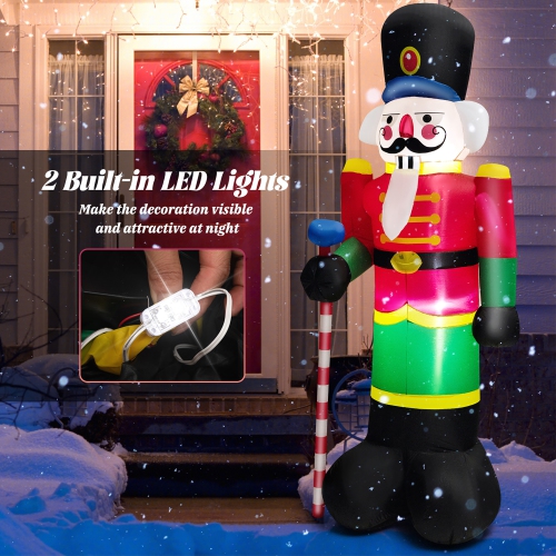 Costway 8FT Inflatable Nutcracker Soldier w/ 2 Built-in LED Lights, Sandbags & Air Blower