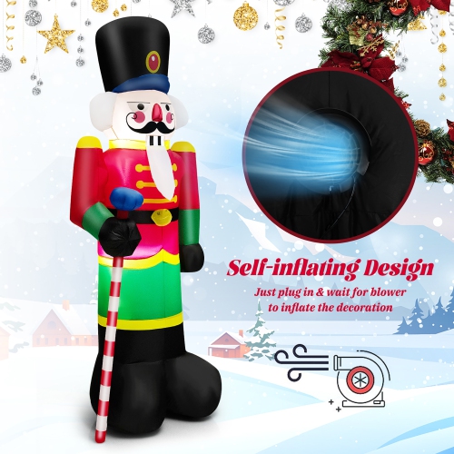 Costway 8FT Inflatable Nutcracker Soldier w/ 2 Built-in LED Lights, Sandbags & Air Blower