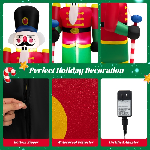 Costway 8FT Inflatable Nutcracker Soldier w/ 2 Built-in LED Lights, Sandbags & Air Blower