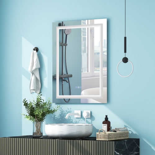 Miroir mural de maquillage pour salle de bain de 32 x 24 po avec fini antibuée coloré de Costway