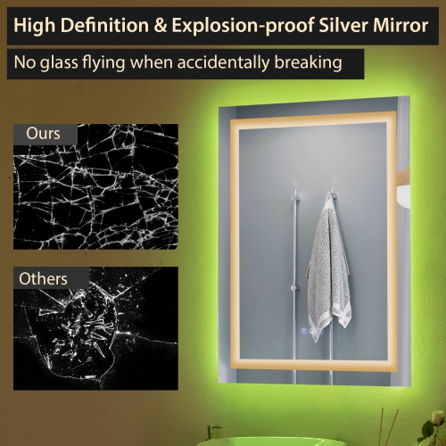 Miroir mural de maquillage pour salle de bain de 32 x 24 po avec fini antibuée coloré de Costway