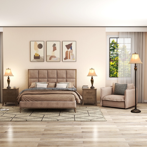 Costway 3-Piece Traditional Style Lamp Set with Linen Fabric Lamp Shades ＆ Weighted Bases