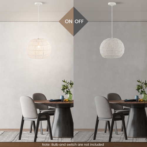 Costway 17.5" Round Paper Pendant Ceiling Light Fixture with Adjustable Hanging Rope
