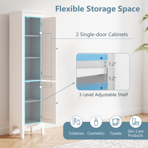 Costway Tall Bathroom Floor Cabinet Narrow Linen Tower with 2 Doors & Adjustable Shelf
