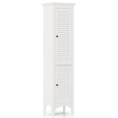 Costway Tall Bathroom Floor Cabinet Narrow Linen Tower with 2 Doors & Adjustable Shelf