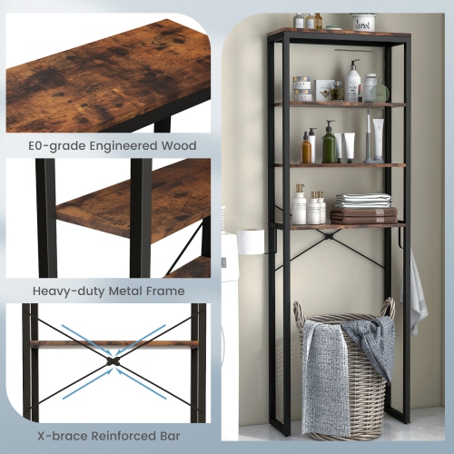 Costway 4-Tier Over the Toilet Storage Rack Freestanding Bathroom Organizer Rustic Brown