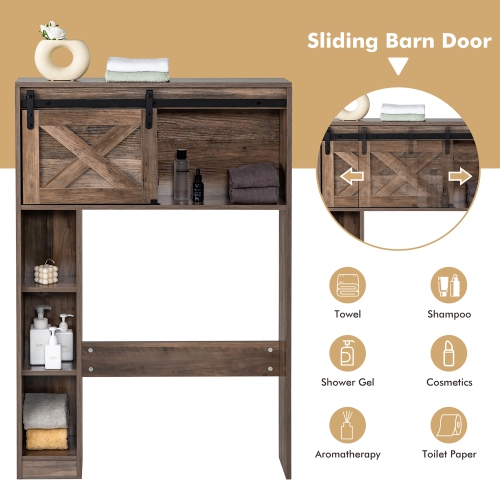 Costway Over the Toilet Bathroom Storage Cabinet with Sliding Barn Door Rustic Brown