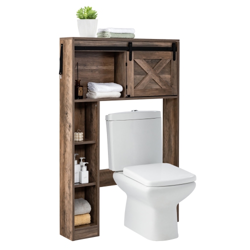 Costway Over the Toilet Bathroom Storage Cabinet with Sliding Barn Door Rustic Brown