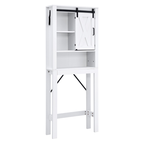 COSTWAY  Over The Toilet Bathroom Storage Cabinet With Sliding Barn Door & Adjustable Shelf