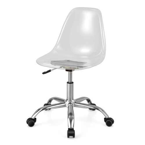 COSTWAY  Rolling Acrylic Armless Desk Chair Swivel Vanity Ghost Chair Adjustable Height