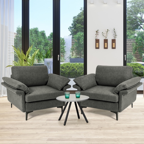 Ensemble de 2 fauteuils à accoudoirs rembourrés en lin avec pattes en métal gris de Costway