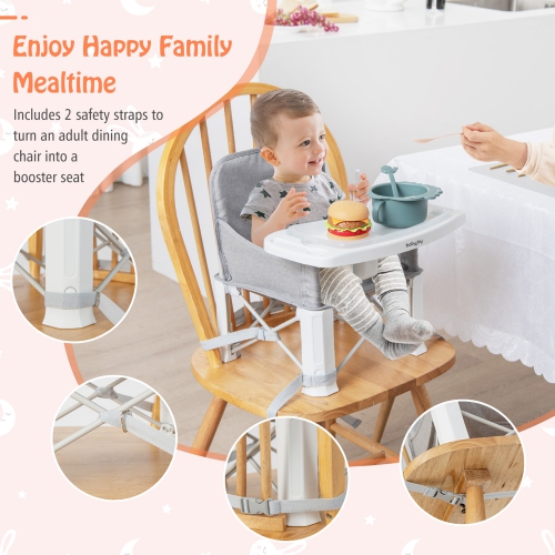 Babyjoy Baby Travel Booster Seat with Double Tray Portable Folding Toddler Dining Chair
