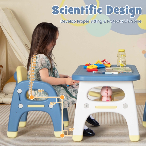 Costway Kids Table and 2 Chairs Set Activity Art Desk with Storage Shelf & Building Blocks