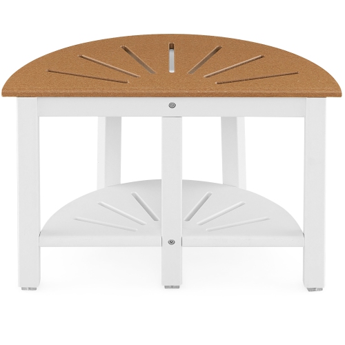 Costway Heavy Duty Waterproof HDPE Semicircular Shower Bench 2-Tier Bath Spa Bench Off White & Brown