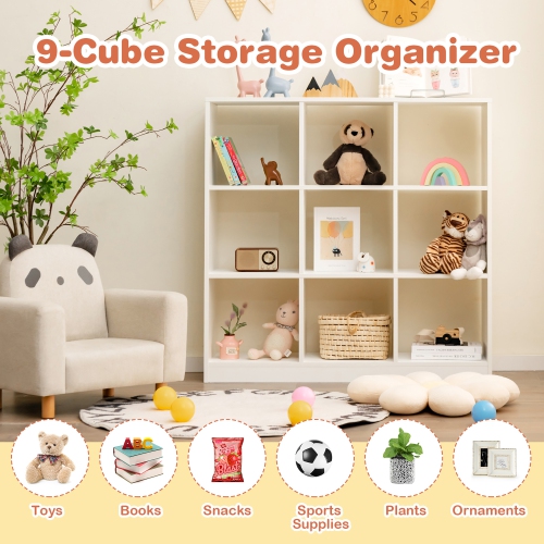 Costway Kids Toy Storage Organizer 9-Cube Kids Bookcase for Books Toys Ornaments