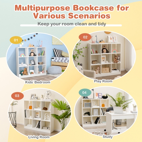 Costway Kids Toy Storage Organizer 9-Cube Kids Bookcase for Books Toys Ornaments