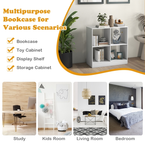 Bibliothèque en bois à 4 cubes de rangement pour jouets pour enfants avec dispositif antirenversement de Costway