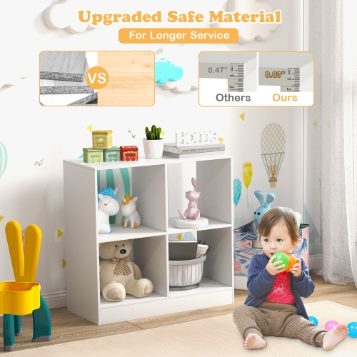 Bibliothèque en bois à 4 cubes de rangement pour jouets pour enfants avec dispositif antirenversement de Costway
