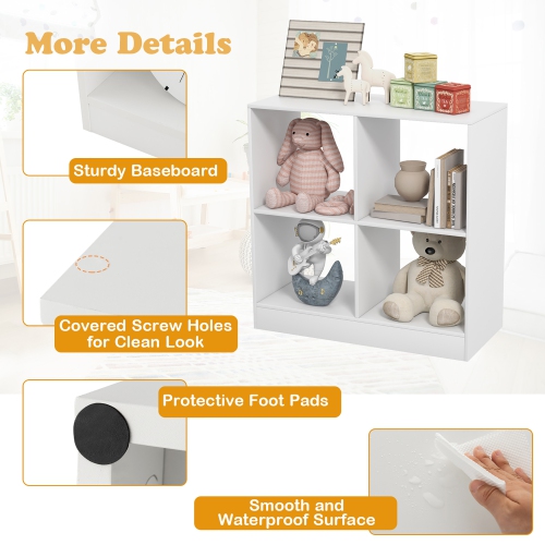 Bibliothèque en bois à 4 cubes de rangement pour jouets pour enfants avec dispositif antirenversement de Costway