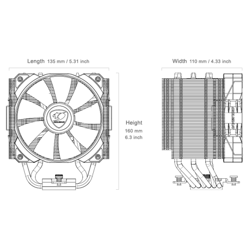Cougar Forza 85 Essential Single High Performance Air Cooler NHP 120 Fan x1