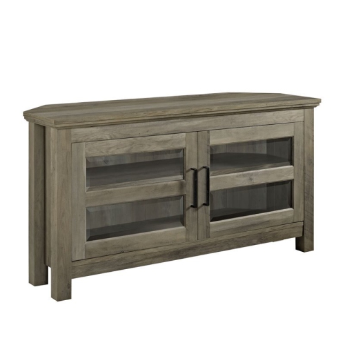 Meuble en coin transitionnel en bois gris d lav champ tre pour t l viseur de 44 po