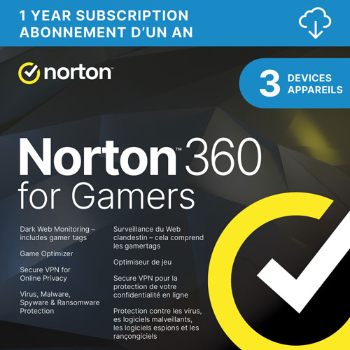 Norton 360 for Gamers - 3 Devices - 50GB Cloud Backup - 1-Year Subscription - Digital Download