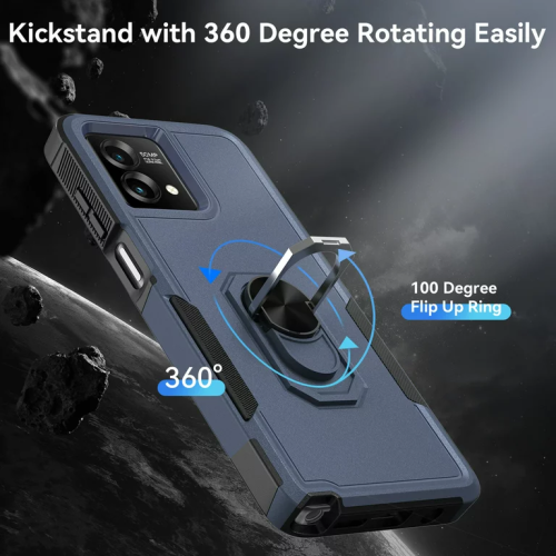 [CSmart] Étui rigide magnétique robuste à deux couches avec support à anneau pour Moto G Stylus 5G 2023 de Motorola, bleu marine
