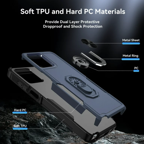 [CSmart] Étui rigide magnétique robuste à deux couches avec support à anneau pour Moto G Stylus 5G 2023 de Motorola, bleu marine
