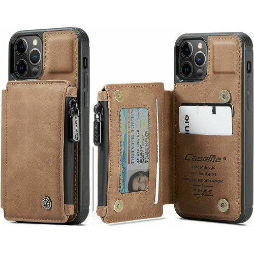CaseMe Retro Luxury Zipper Wallet Case Cover for iPhone 13 with Card Slots Waterproof PVC - Free Shipping