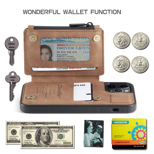 CaseMe Retro Luxury Zipper Wallet Case Cover for iPhone 13 with Card Slots Waterproof PVC - Free Shipping