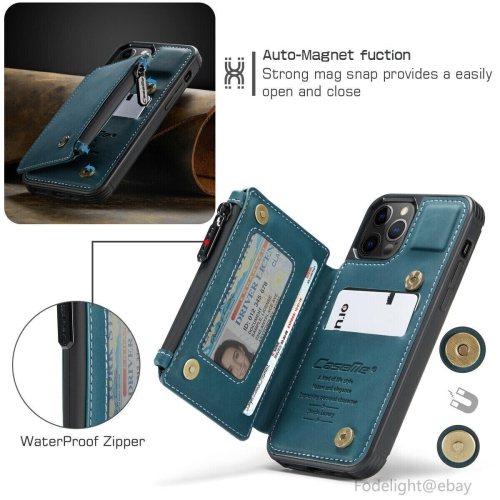 CaseMe Retro Luxury Zipper Wallet Case Cover for iPhone 13 with Card Slots Waterproof PVC - Free Shipping