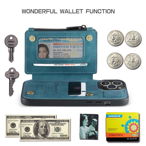 CaseMe Retro Luxury Zipper Wallet Case Cover for iPhone 13 with Card Slots Waterproof PVC - Free Shipping