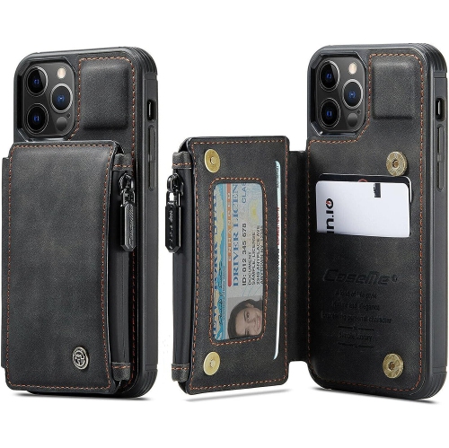 CASEME  Retro Luxury Zipper Wallet Case Cover for Iphone 13 With Card Slots Waterproof Pvc