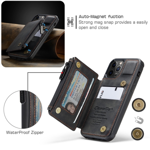 CaseMe Retro Luxury Zipper Wallet Case Cover for iPhone 13 with Card Slots Waterproof PVC - Free Shipping