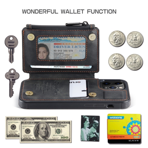 CaseMe Retro Luxury Zipper Wallet Case Cover for iPhone 13 with Card Slots Waterproof PVC - Free Shipping