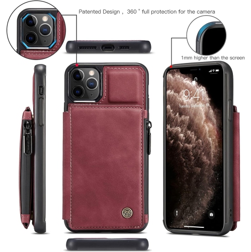 CaseMe Retro Luxury Zipper Wallet Case Cover for iPhone 13 with Card Slots Waterproof PVC - Free Shipping