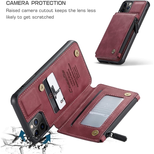 CaseMe Retro Luxury Zipper Wallet Case Cover for iPhone 13 with Card Slots Waterproof PVC - Free Shipping