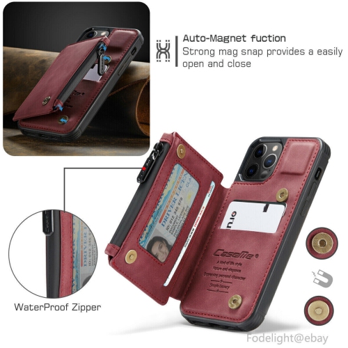 CaseMe Retro Luxury Zipper Wallet Case Cover for iPhone 13 with Card Slots Waterproof PVC - Free Shipping