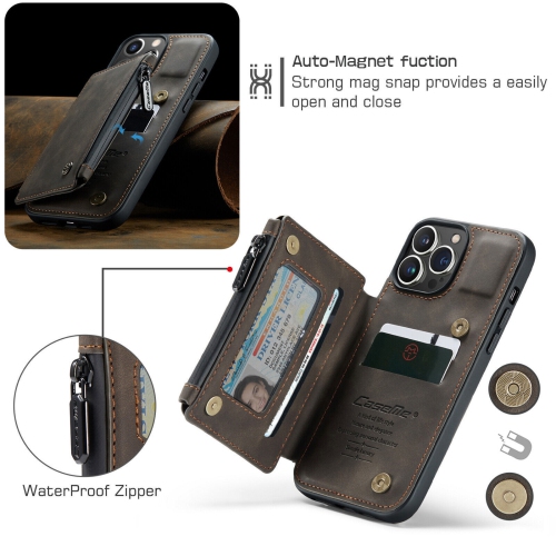 CaseMe Retro Luxury Zipper Wallet Case Cover for iPhone 13 with Card Slots Waterproof PVC - Free Shipping