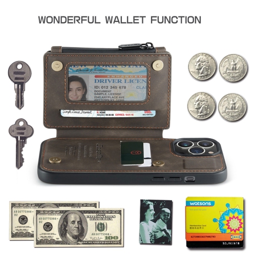 CaseMe Retro Luxury Zipper Wallet Case Cover for iPhone 13 with Card Slots Waterproof PVC - Free Shipping