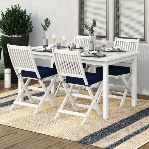 CorLiving Miramar White Washed Wood Outdoor Dining Set - 5pc
