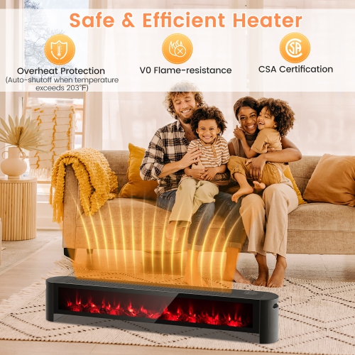 Costway 1400W Electric Baseboard Heater Convection Space Heater with Realistic 3D Flame