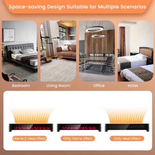 Costway 1400W Electric Baseboard Heater Convection Space Heater with Realistic 3D Flame