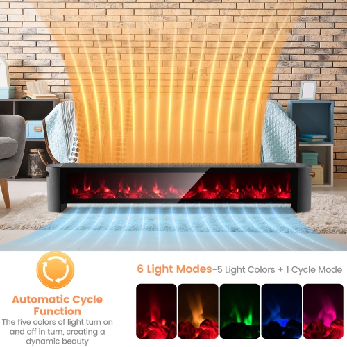 Costway 1400W Electric Baseboard Heater Convection Space Heater with Realistic 3D Flame